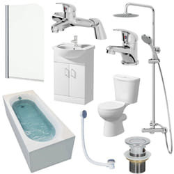 Bathroom Suite 1700mm Single Ended Bath Screen Toilet Basin Vanity Taps Shower
