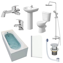 Bathroom Suite 1700mm Single Ended Bath Toilet Basin Pedestal Taps Shower Waste