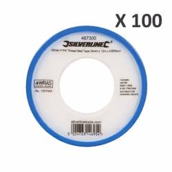 Silverline White PTFE Tape x100 Threaded Seal Water Plumbing Tape 12mmx12m WRAS