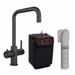 3 in 1 Hot Cold Boiling Water Kitchen Tap Twin Lever Filter Tank Black Curved