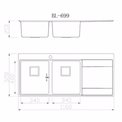Kitchen Sink 2 Bowl Square Inset Stainless Steel Left Hand LH Drainer Overflow