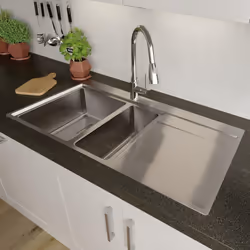 Sauber 1.5 Bowl Square Inset Stainless Steel Kitchen Sink Right Hand Drainer