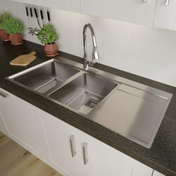 Sauber 2 Bowl Square Inset Stainless Steel Kitchen Sink - Right Hand Drainer