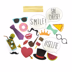 Selfie Props Photo Booth Party Kit Gift Fun Celebration Picture Set of 20 Bundle