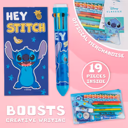 Stitch Pencil Case with Stationery for Girls Filled Pencil Case School Supplies Colouring Pencils Coloured Markers Notebook Stitch Gifts for Girls