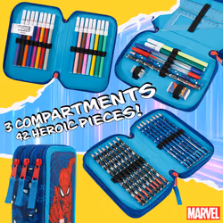 Pencil Case with Stationery Included School Supplies Filled Large Pencil Case Multiple Compartments Colouring Pencils Pens Boys Stationery Set Gifts