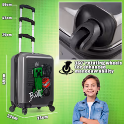 Minecraft Carry On Suitcase for Kids Creeper Cabin Bag with Wheels Lug