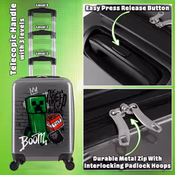 Minecraft Carry On Suitcase for Kids Creeper Cabin Bag with Wheels Lug