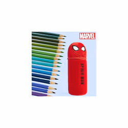 Pencil Case with 48 Colouring Pencils Included - Kids Spiderman Plush Filled Pencil Case - Gifts for Kids (Red Spiderman)