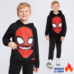 Boys Hoodie - Spiderman Hooded Sweatshirt Warm Soft Lounge Wear Activewear Pullover 3-12 Years - Gifts for Boys (5-6 Years, Black)