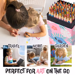 Colouring Pencils for Kids, 72 Pencils Colouring Box Assorted Colours Art Supplies - Kids Gifts (Pink Stitch)