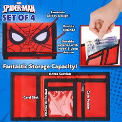 Marvel Spiderman School Bag Set - 4 Piece Backpack  Water Bottle  Wallet  Keychain - Boys Gifts