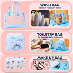 Stitch Toiletry Bags Set of 3, Zipped Wash Bag and Cosmetic Bag - Stitch Gifts