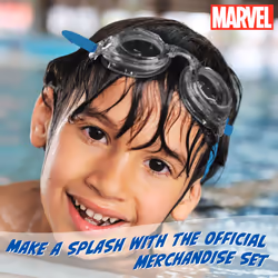 Children's Swimming Goggles and Swimming Cap Set Anti-Fog UV Protection (Blue Avengers, 6-14 Years)