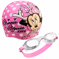 Children's Swimming Goggles and Swimming Cap Set Anti-Fog UV Protection (Pink Minnie, 3-6 Years)