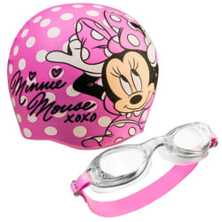 Children's Swimming Goggles and Swimming Cap Set Anti-Fog UV Protection (Pink Minnie, 3-6 Years)