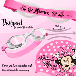 Children's Swimming Goggles and Swimming Cap Set Anti-Fog UV Protection (Pink Minnie, 3-6 Years)