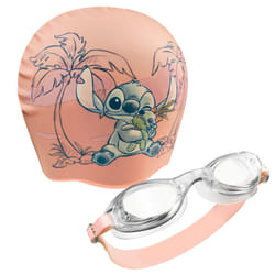 Children's Swimming Goggles and Swimming Cap Set Anti-Fog UV Protection (Peach Stitch, 6-14 Years)