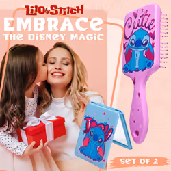 Detangle Hair Brush for Women Teenagers Girls, Paddle Brush and Compact Mirror Set - Gifts for Girls (Stitch Brush & Mirror)