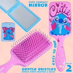 Detangle Hair Brush for Women Teenagers Girls, Paddle Brush and Compact Mirror Set - Gifts for Girls (Stitch Brush & Mirror)