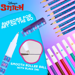 Filled Pencil Case with Stationery for Kids, School Supplies Colouring Pencils, Markers - Gifts for Girls (Blue/Pink Stitch Double Zip)