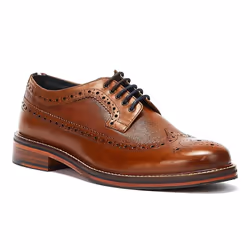 ) Ben Sherman Archie Brogue Leather Men's Tan Lace-Up Shoes - Brown, 7 (Adults'