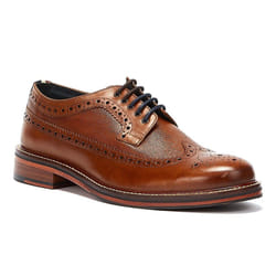 ) Ben Sherman Archie Brogue Leather Men's Tan Lace-Up Shoes - Brown, 8 (Adults'