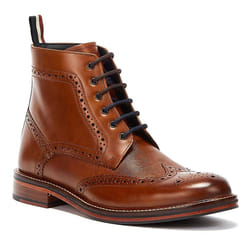 ) Ben Sherman Alfred Brogue Leather Men's Tan Boots - Brown, 8 (Adults'