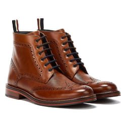 ) Ben Sherman Alfred Brogue Leather Men's Tan Boots - Brown, 9 (Adults'