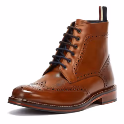 ) Ben Sherman Alfred Brogue Leather Men's Tan Boots - Brown, 9 (Adults'