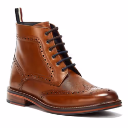 ) Ben Sherman Alfred Brogue Leather Men's Tan Boots - Brown, 11 (Adults'