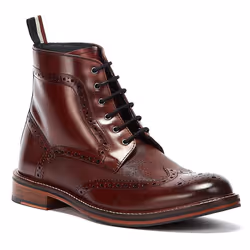 ) Ben Sherman Alfred Brogue Leather Men's Burgundy Boots - Red, 7 (Adults'