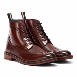 ) Ben Sherman Alfred Brogue Leather Men's Burgundy Boots - Red, 11 (Adults'