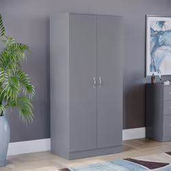 Riano 2 Door Wardrobe Hanging Rail Shelf Storage - Grey