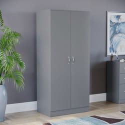 Riano 2 Door Wardrobe Hanging Rail Shelf Storage - Grey