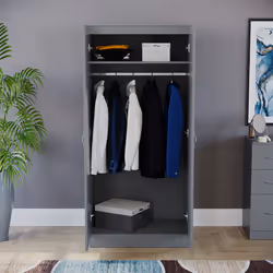 Riano 2 Door Wardrobe Hanging Rail Shelf Storage - Grey