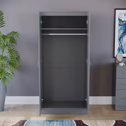 Riano 2 Door Wardrobe Hanging Rail Shelf Storage - Grey