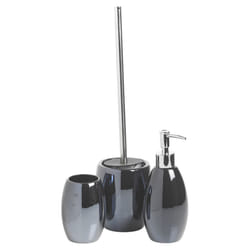 Ridder Ceramic Bathroom Dispenser Toilet Brush Set - Black, Toothbrush Tumbler