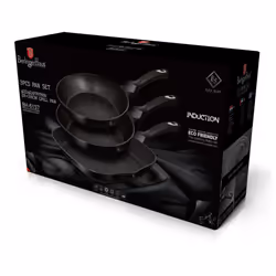 3pc Frying Grill Pan Aluminium Non Stick Coating - Black Silver