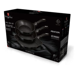 3pc Frying Grill Pan Aluminium Non Stick Coating - Black Silver