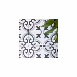 STENCIL MOTIF GREY peel and stick vinyl floor tiles (30.48cm x 30.48cm) pack qty 11 tiles (1sqm)