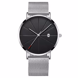 Men's Stainless Steel Quartz Watch with Calendar - Silver
