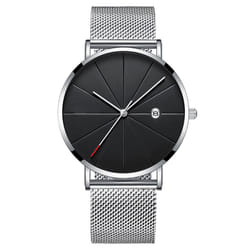 Men's Stainless Steel Quartz Watch with Calendar - Silver