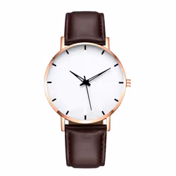 Men's Casual Quartz Watch - Rose gold with Brown Strap