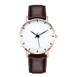 Men's Casual Quartz Watch - Rose gold with Brown Strap