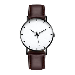 Men's Casual Quartz Watch - Black with Brown Strap