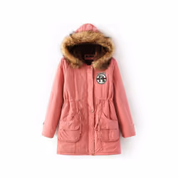 Thick Faux Fur Lined Parka Coat - Pink, S
