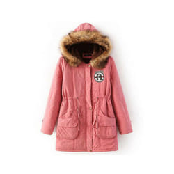 Thick Faux Fur Lined Parka Coat - Pink, S
