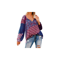 Floral print V-neck long sleeved top - Purple, 2XL