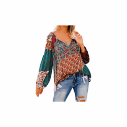 Floral print V-neck long sleeved top - Grey, XL